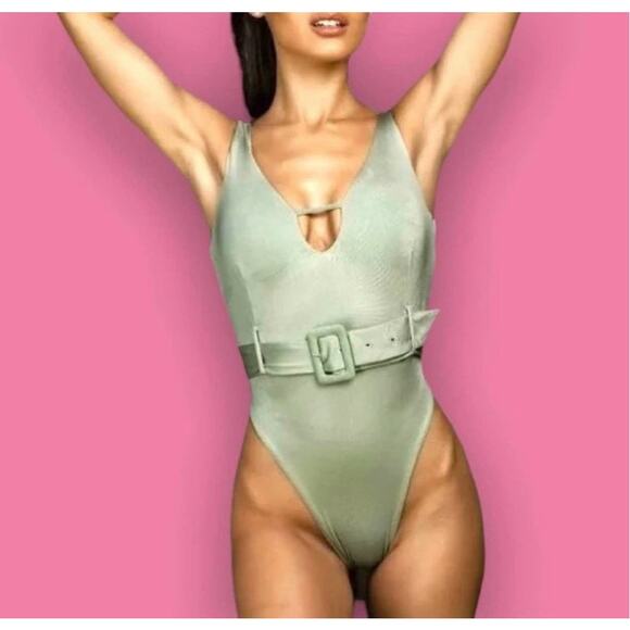 Buffbunny Collection Belted One Piece Swimsuit Size S Small NWT Green - Picture 7 of 7